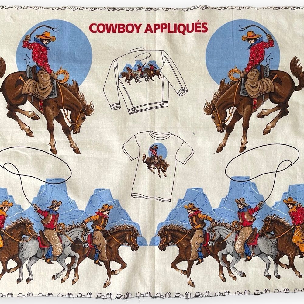 Vintage Western Rodeo Cowboy Bronco Appliqué Fabric Panel - Picture 9 of 15